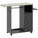 Mobile Asse da Stiro 127x42.5x99 cm con Piano d'Appoggio Effetto Lino 3 Ripiani a Cubo e Guida Nero      