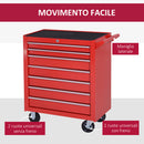 Carrello Porta Attrezzi 69x33x75 cm con 7 Cassetti Tappetini in EVA Serratura e 2 Chiavi Ruote con Freno in Acciaio Rosso      