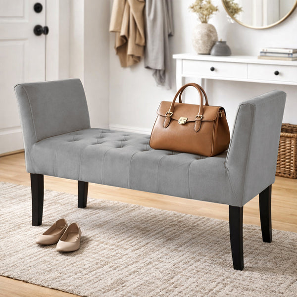 Panca Fondoletto Ingresso 111x40x60 cm con Piedi in Legno e Rivestimento Velluto Grigio prezzo