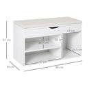 Panca Scarpiera 80x30x47 cm Salvaspazio con Sedile Imbottito Ribaltabile da Ingresso in Legno Bianco      