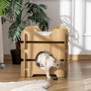 Cuccia per Gatti 50x50x50 cm 2 Piani con Cuscini in Legno Rovere