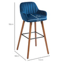 Set 2 Sgabelli da Bar con Schienale in Velluto Blu Scuro  