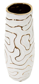 Vaso Lia Ø14,5x39,5 cm in Ceramica Bianco e Oro      