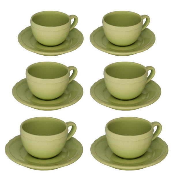 Set 6 Tazzine da Caffè con Piattino Ø7,5xh5 cm in Gres Porcellanato Juliet Verde Pastello sconto