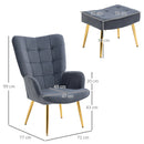 Poltrona con Pouf Poggiapiedi 71x77x99 cm in Tessuto Effetto Velluto Grigio