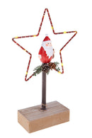 Set 2 Stella Babbo Natale con Led 22 cm in Metallo e Legno Rosso