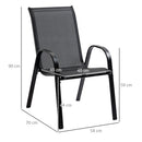 Set 4 Sedie da Giardino 70x54x90 cm in Metallo e Tessuto Nero