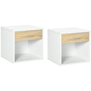 Set 2 Comodini 1 Cassetto 47,5x40x45 cm in Truciolato Bianco e Legno Naturale