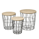 Set 3 Tavolini  Ripiano Rimovibile in Acciaio e MDF Legno