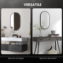 Specchio per Bagno Ovale a 3 Ganci 40x70x3 cm in Lega di Alluminio e Vetro Nero