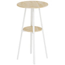 Tavolo Alto Rotondo Ø55x95 cm con Mensola per 2 Persone in Metallo e Melamina Naturale e Bianco      