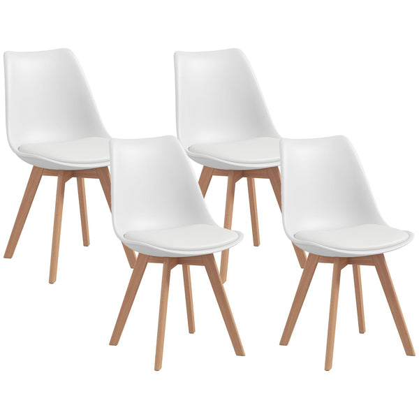 online Set 4 Sedie Stile Nordico in Plastica con Cuscino in Finta Pelle 47x58x81 cm Bianco