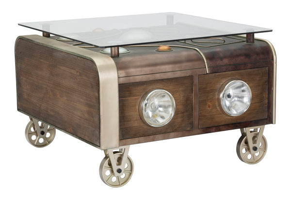 acquista Tavolo da Caffé Old Style con Vetro 83x80x52,5 cm Legno di Abete e MDF e in Ferro Marrone