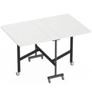 Tavolo Pieghevole per 4-6 Persone 120x80x73 cm con 2 Ribalte e Ruote con Freno Struttura in Acciaio Bianco Legno      