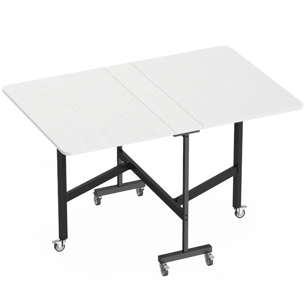 Tavolo Pieghevole per 4-6 Persone 120x80x73 cm con 2 Ribalte e Ruote con Freno Struttura in Acciaio Bianco Legno online