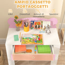 Banco Scuola con Sedia per Bambini Schienale a Orsetto Età 3-8 Anni in MDF e Legno Rosa   