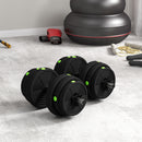 Set 2 in 1 con 2 Manubri Convertibili in Bilanciere Peso Totale 25 kg e Dischi Pesi Regolabili Nero      