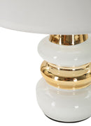 Lampada da Tavolo Liara Ø23x32 cm in Ceramica e Ferro e Tessuto Bianco e Oro      