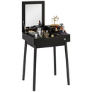 Tavolo da Trucco 2 in 1 60x50x85,5 cm con Specchio Ribaltabile e 2 Cassetti Nero   