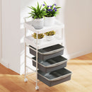 Carrello Portaoggetti Multiuso 40x34x85 cm con 2 Ripiani e 3 Vassoi Scorrevoli in Acciaio e PP Bianco e Grigio  