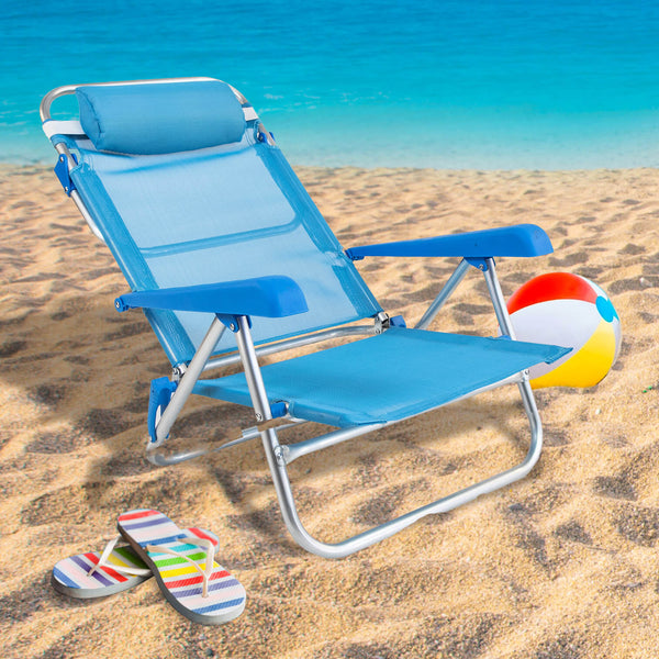 Spiaggina Sedia Prendisole Pieghevole 50x52/59x25/75 cm in Alluminio e Textilene Azzurra prezzo