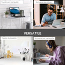 Scrivania Porta PC 120x60x74,5 cm in Metallo e Vetro Temperato Bianco