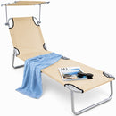 Lettino Mare Pieghevole Leggero con Parasole Regolabile in Tessuto Beige     