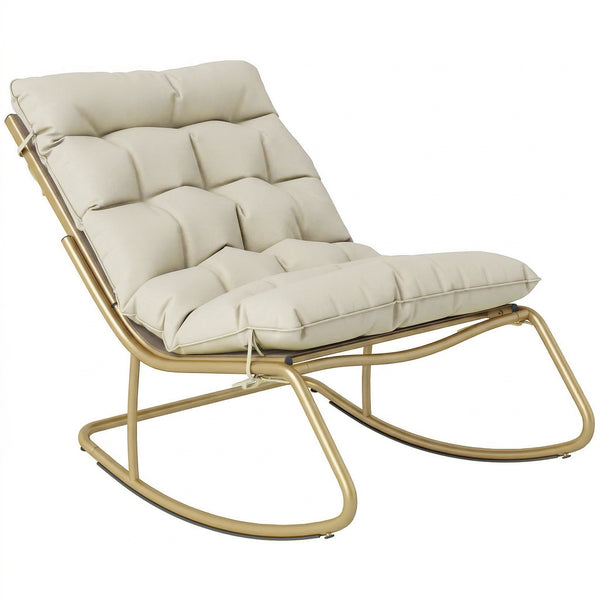 online Sedia Dondolo da Esterno 70x113x76 cm Cuscino Imbottito in Acciaio e Poliestere Cachi