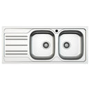 Lavello incasso cucina acciaio 116x50 cm due vasche e gocciolatoio sinistro