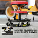 Sgabello da Officina Altezza 40-51 cm con Ruote Capacità fino a 135 kg con Vassoi Porta Utensili in Acciaio e Pelle Finta Rosso      