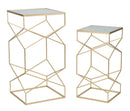 Tavolino Soggiorno Glassy Coppia 50x50x100 cm - 40x40x80 cm in Ferro e Vetro Oro      