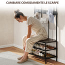 Mobile Ingresso Appendiabiti con Mensola e Scarpiera 91x36x180 cm Struttura in Metallo Nero  