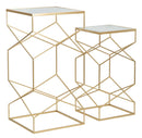 Tavolino Soggiorno Glassy Coppia 50x50x100 cm - 40x40x80 cm in Ferro e Vetro Oro      