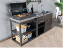 Composizione 3 Moduli Cucina BBQ + Armadietto con Anta + Mobile Lavandino Top in Acciaio Inox Nero      