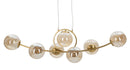 Lampadario Japan 7 Luci 115x36x30 cm in Ferro e Vetro Oro e Bianco      