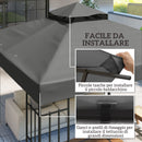 Telo per Gazebo da Giardino 3x3m UPF30+ a 2 Livelli in Poliestere Grigio Scuro      
