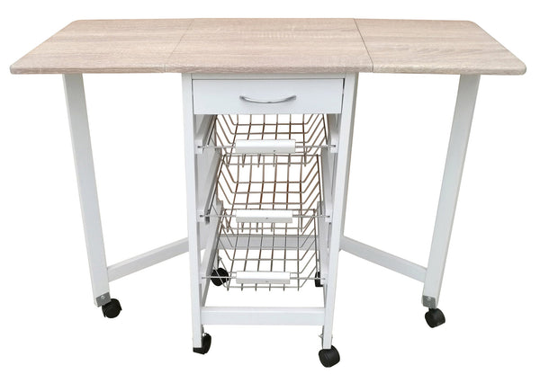 acquista Carrello da Cucina Richiudibile Salvaspazio 96x37x77 cm in MDF Bianco e Sonoma