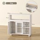 Mobile Bagno 71x20x70 cm a Rotelle con Spazio Aperto Ripiani Regolabili e Ante in Vetro in Legno  Bianco      