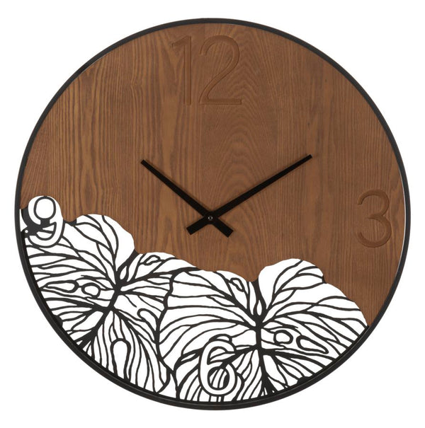 Orologio da Muro Wood/Leaf 60x2x60 cm in Ferro e MDF Nero e Marrone prezzo