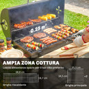 Barbecue a Carbone 109x71x98 cm con Griglia Mobile Ripiani Pieghevoli e Termometro in Acciaio e Legno Nero      