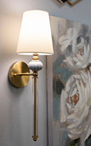 Lampada da Muro Varsavia 17x22x57 cm in Ferro e Vetro e Tessuto Oro e Bianco      