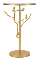 Tavolinetto Birds Glass Ø38x60 cm in Ferro e Vetro Oro      