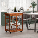 Carrello da Cucina Multiuso in Legno di Pino con 4 Ruote e Cassetti Marrone Chiaro 74x37x75 cm