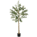 Pianta Artificiale Olivo Alta 150 cm con 720 Foglie e 32 Olive per Interni con Vaso in Plastica e Seta Verde  
