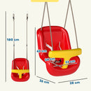 Altalena per Bambini 9-36 Mesi Regolabile 28x36x180 cm con Corde e Moschettoni in PE Rossa e Gialla      