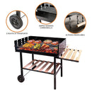 Barbecue a Carbone carbonella 118x56x92 cm con Ruote e Ripiani in Legno Nero      