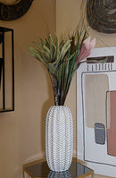 Vaso Resina Leaf Ø18,5x46 cm in Resina Oro e Bianco      