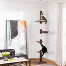 Albero Tiragraffi per Gatti Multilivello a Soffitto 40x34x230-260 cm Altezza Regolabile Marrone