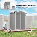 Casetta Box da Giardino 133x87x178 cm Superficie 1,1 m² con Doppie Porte Bloccabili in Acciaio Grigio Argento      