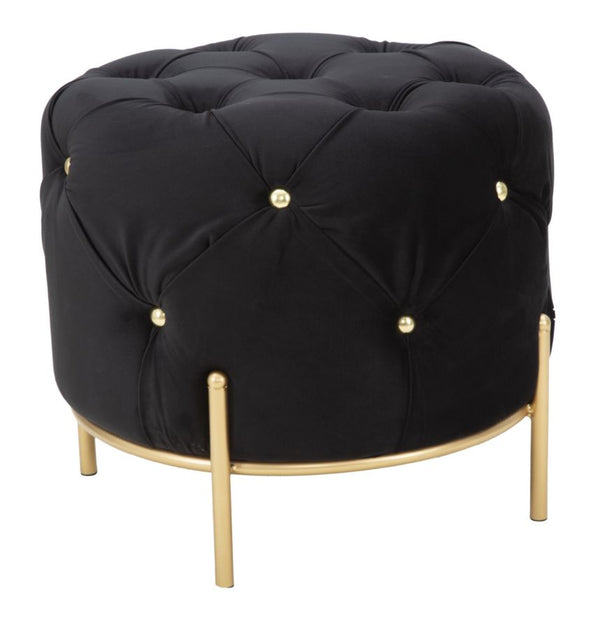 Puff Diamond Glam Nero Ø45x40 cm in Ferro e MDF e Spugna e Poliestere Nero e Oro online